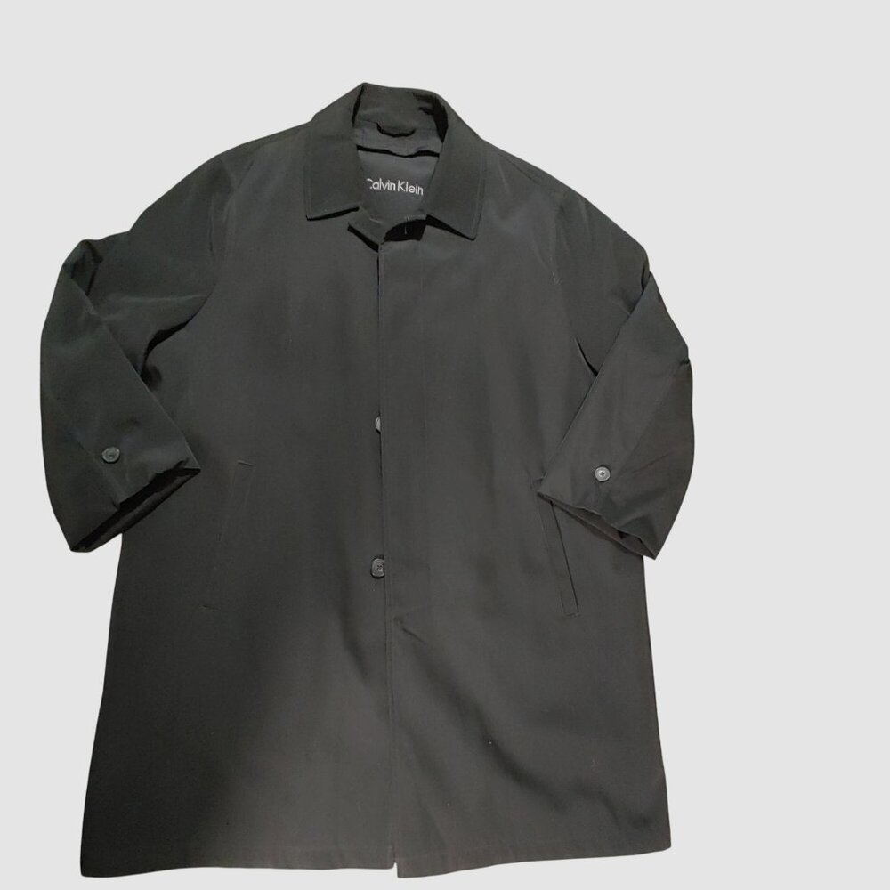 Calvin Klein Rain Jacket Overcoat Size 48R Mens Button Up Black Removable Liner